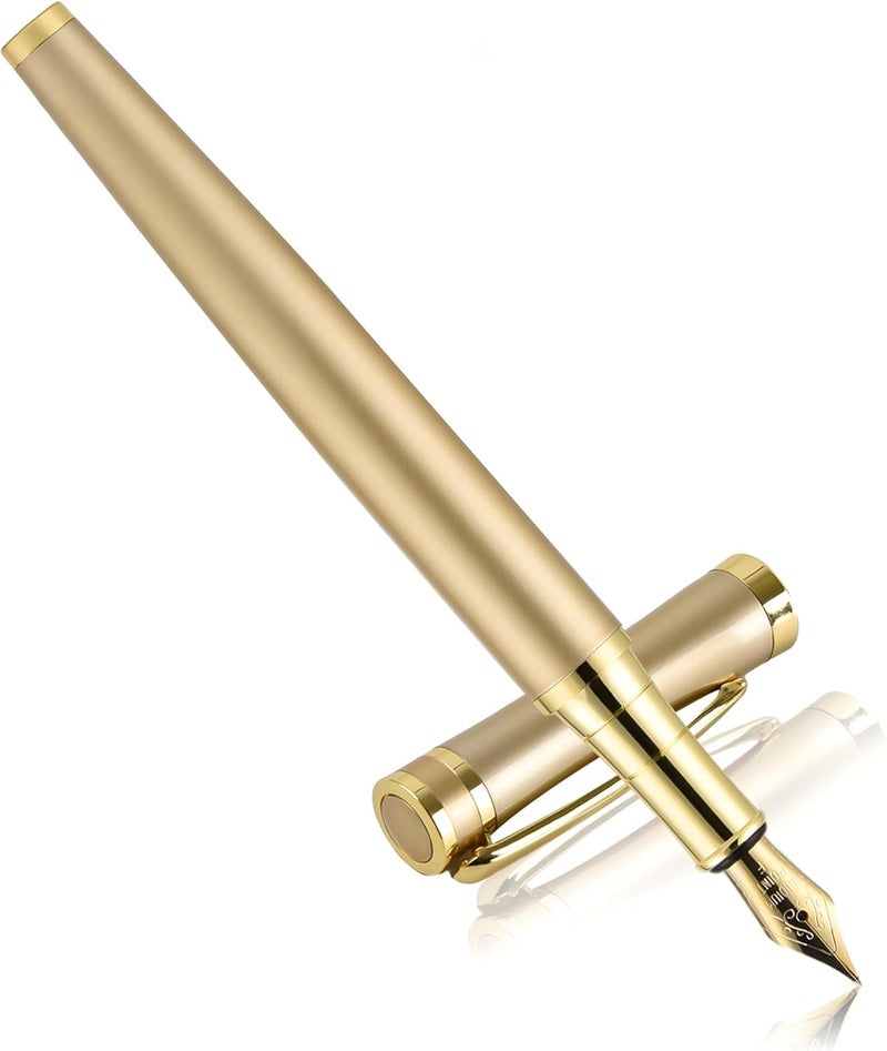 lucilynx Fountain Pen, Medium Nib, Includes 8 Ink Cartridges [Black & Blue] & Ink Converter, Calligraphy Pen, Consistent Writing, Nice Pens - Gold - Image 1